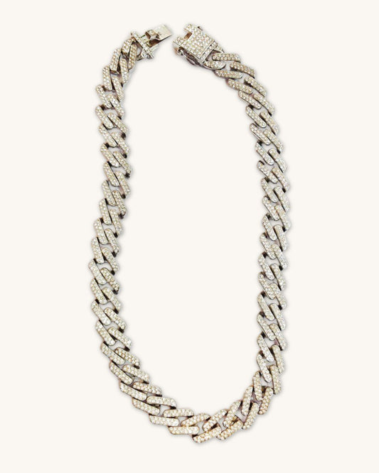 Chunky Silver Chain Necklace in White Crystals