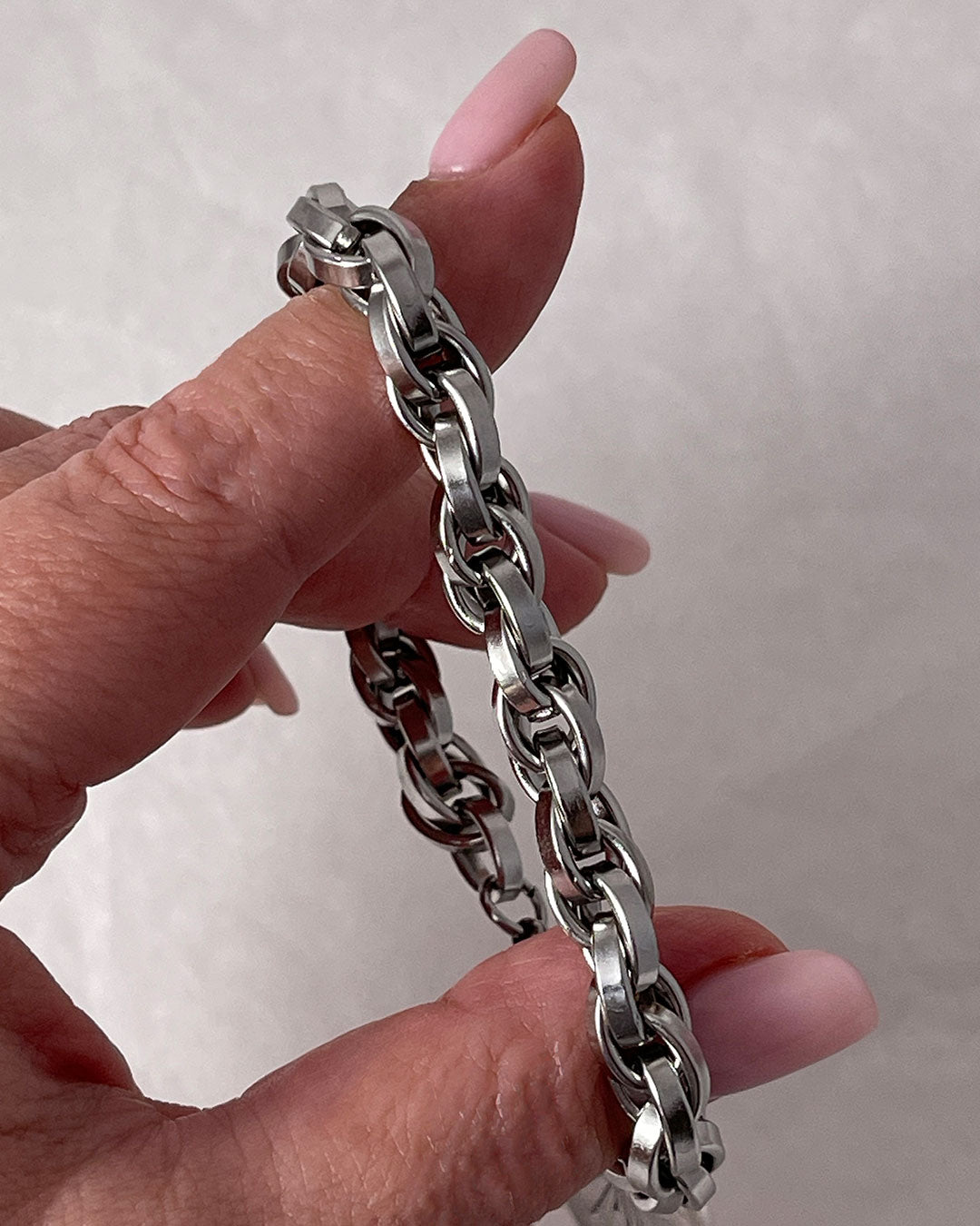A close-up look at our silver chunky chain bracelet