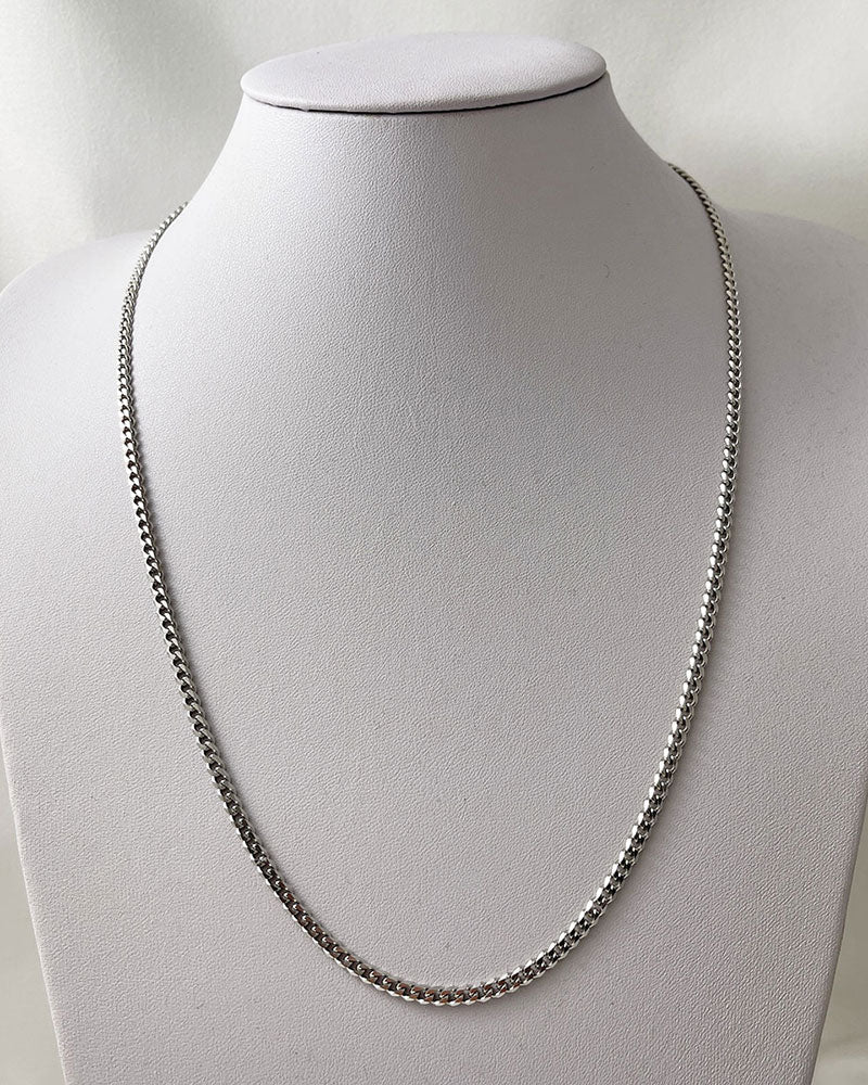 A silver curb long chain necklace 3 mm wide perfect for layering