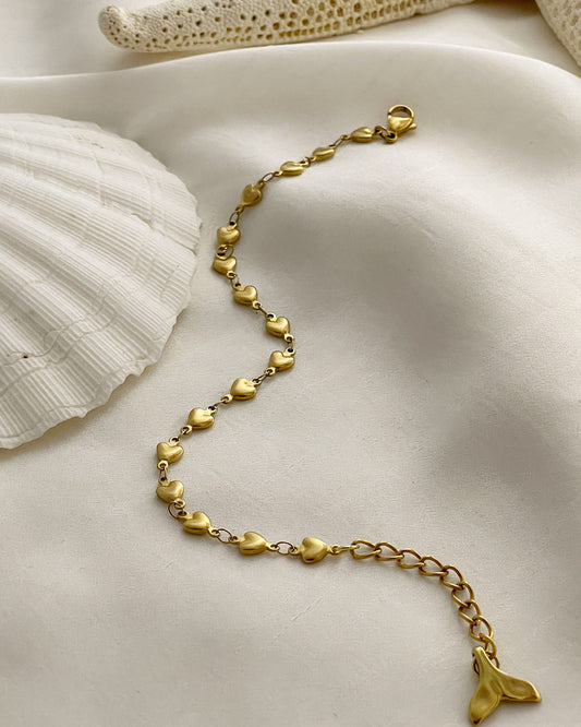 A waterproof Heart Chain Anklet in gold