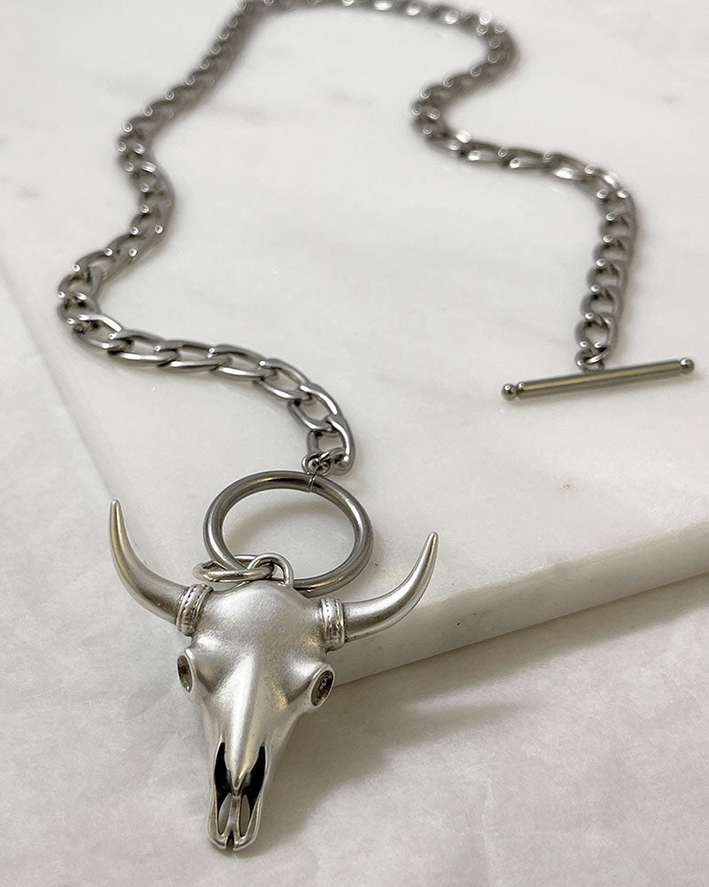 Longhorn Bull Skull Necklace with toggle clasp