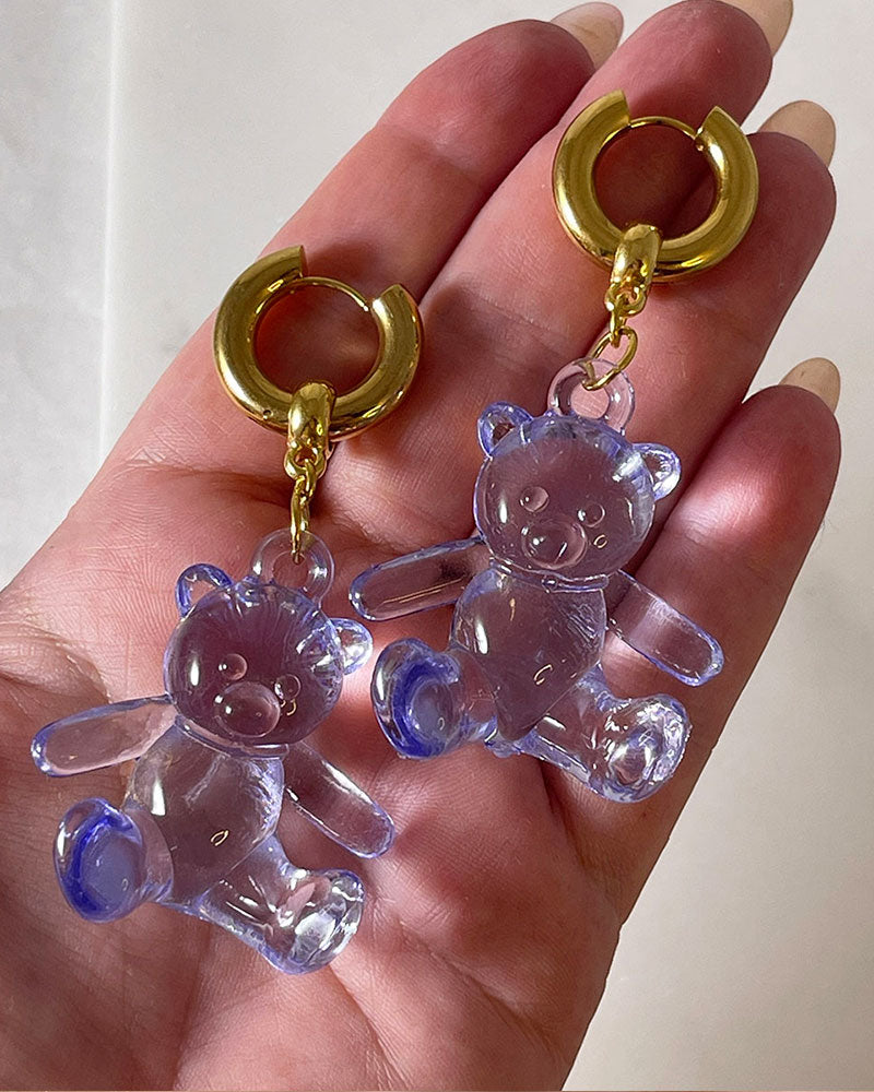 Gold chunky hoop earrings with large acrylic gummy bear