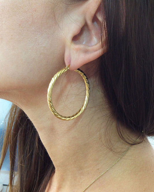 45mm TWISTED GOLD HOOP EARRINGS