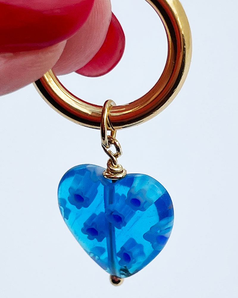 BLUE HEART HOOP EARRINGS