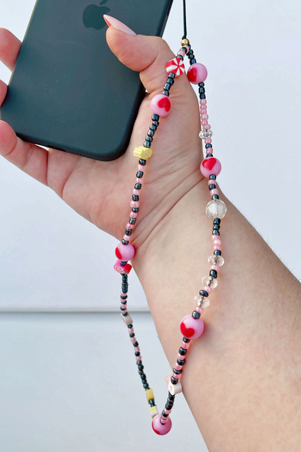 CANDY HEART BEADED PHONE CHARM