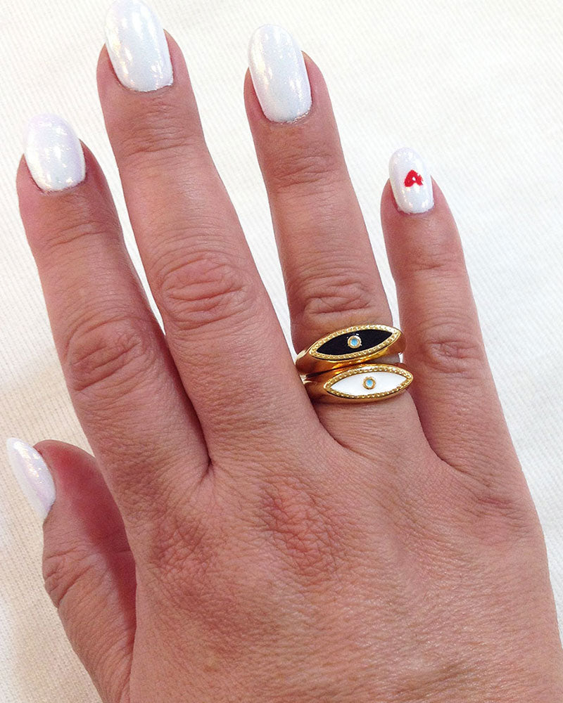 Evil Eye Gold Ring in Black & White