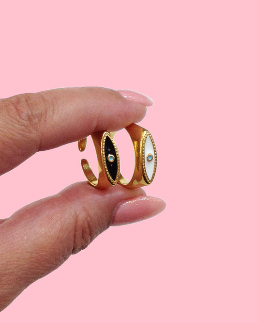 Evil Eye Gold Ring in Black & White