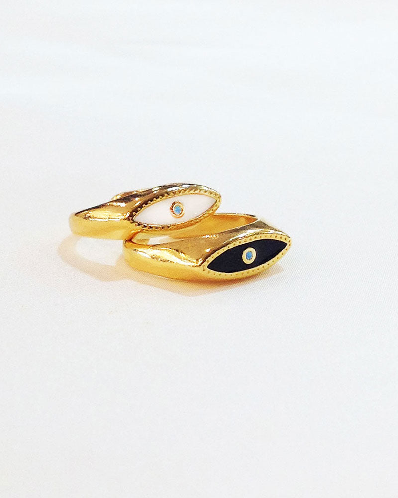 Evil Eye Gold Ring in Black & White