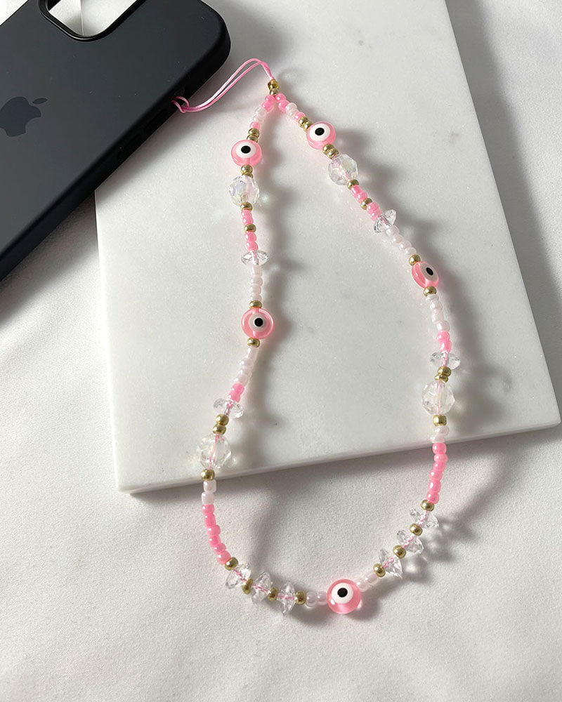 PINK EVIL EYE BEADED PHONE CHARM