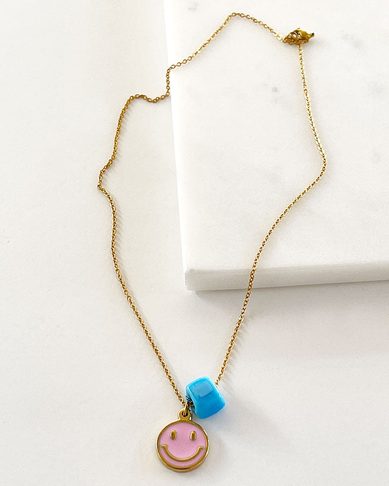 PINK SMILEY HAPPY FACE NECKLACE