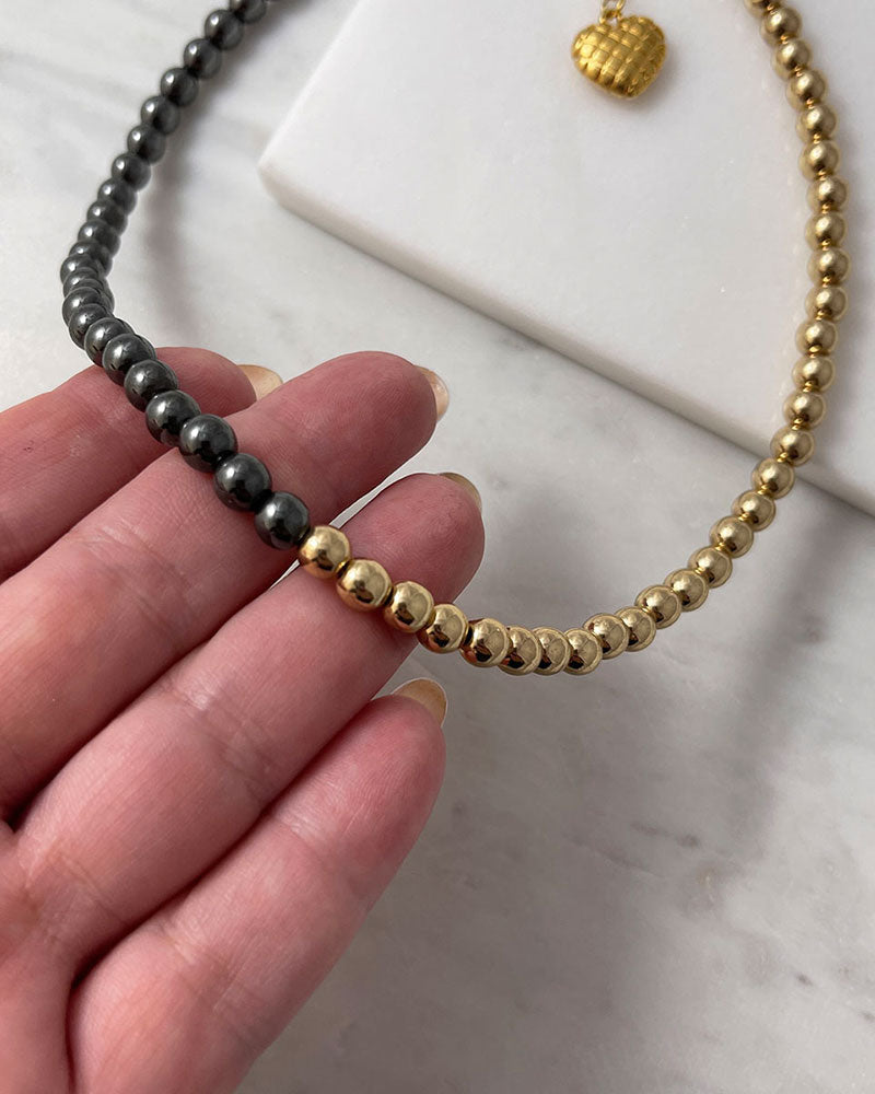 half black and gold hematite beads necklace