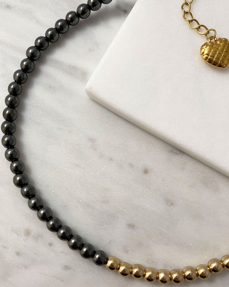half black and gold hematite beads necklace