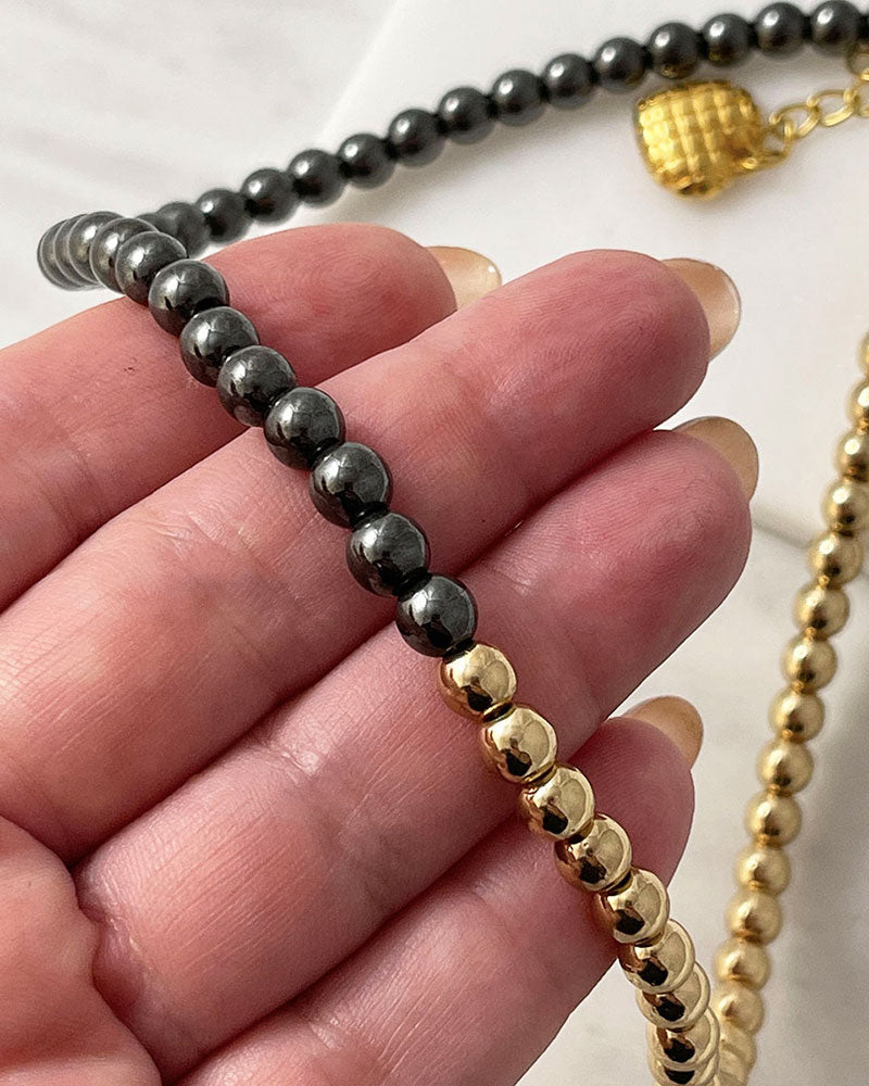 half black and gold hematite beads necklace