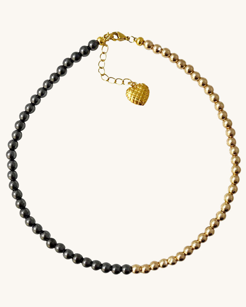 half black and gold hematite beads necklace
