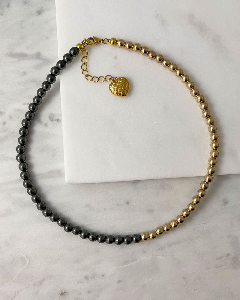 half black and gold hematite beads necklace