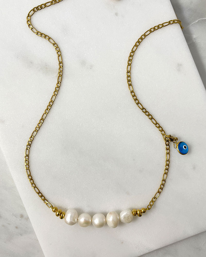 PEARL BAR NECKLACE IN GOLD