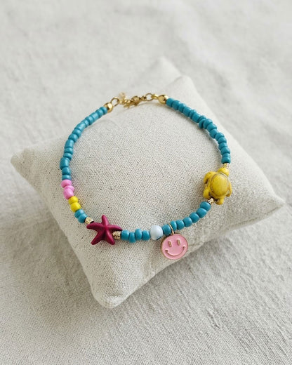 Pink Smiley Sea Turtle Beaded Anklet