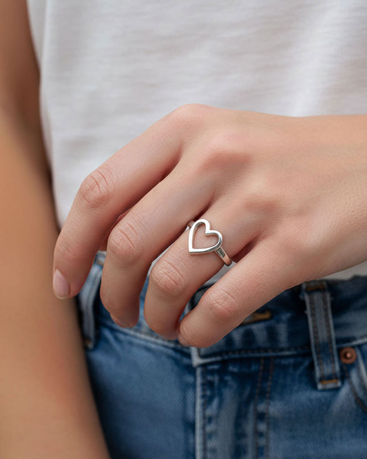 Open Heart Adjustable Ring in Silver