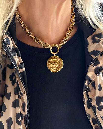 Chunky Gold Athena Coin Necklace