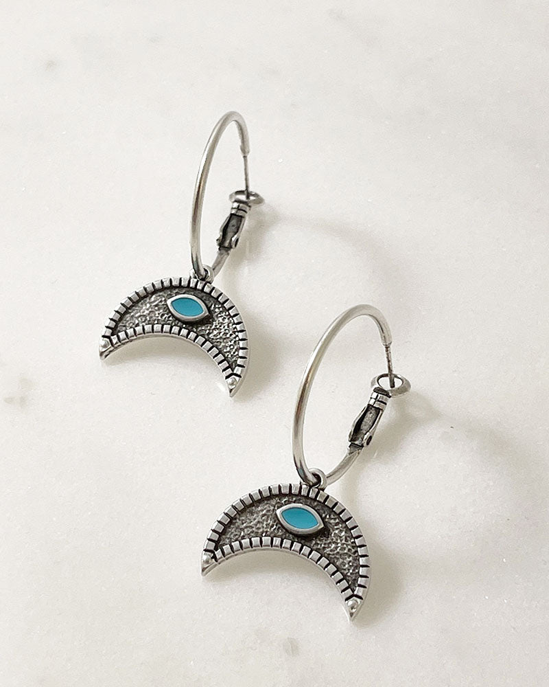 CRESCENT HORN CHARM HOOP EARRINGS