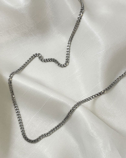 A silver curb long chain necklace 3 mm wide perfect for layering