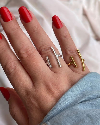OPEN BAR RING IN SILVER