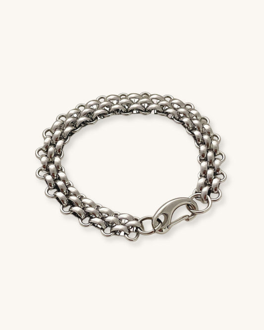 "Palmer" silver chain bracelet on a white surface