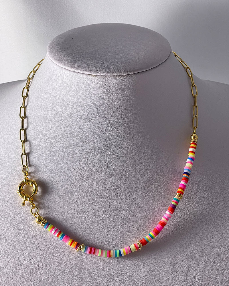 POP OF COLOR BEADED CHAIN NECKLACE