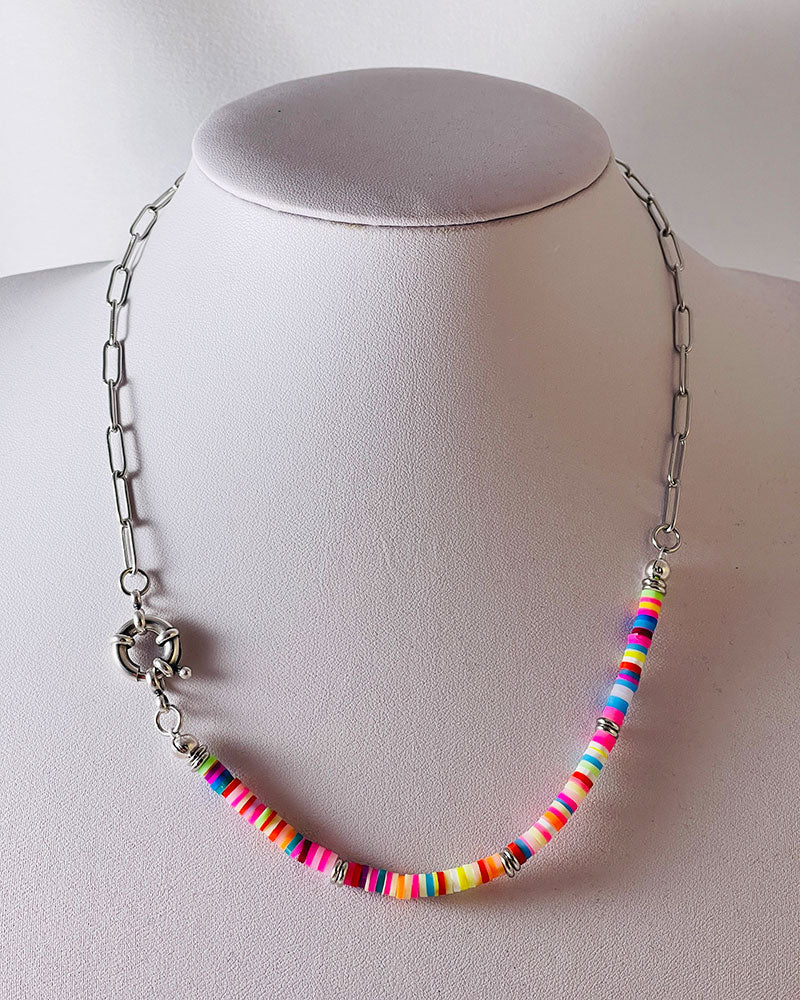 POP OF COLOR BEADED CHAIN NECKLACE