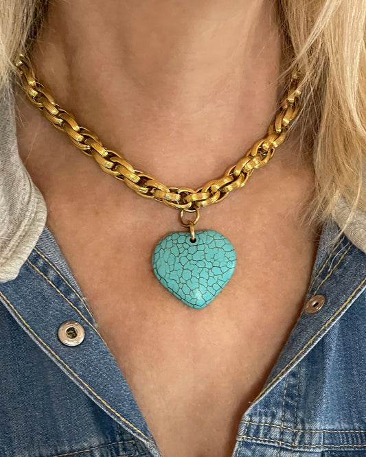 TURQUOISE HEART PENDANT NECKLACE