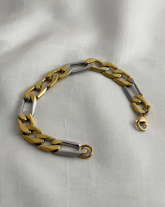 TWO TONES FIGARO CHAIN BRACELET