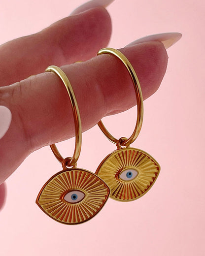 Gold evil eye hoop earrings