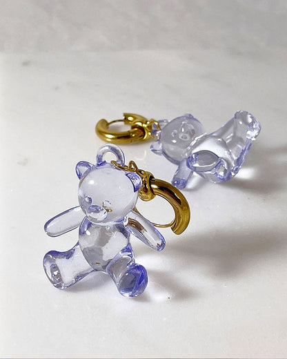 Gold chunky hoop earrings with large acrylic gummy bear