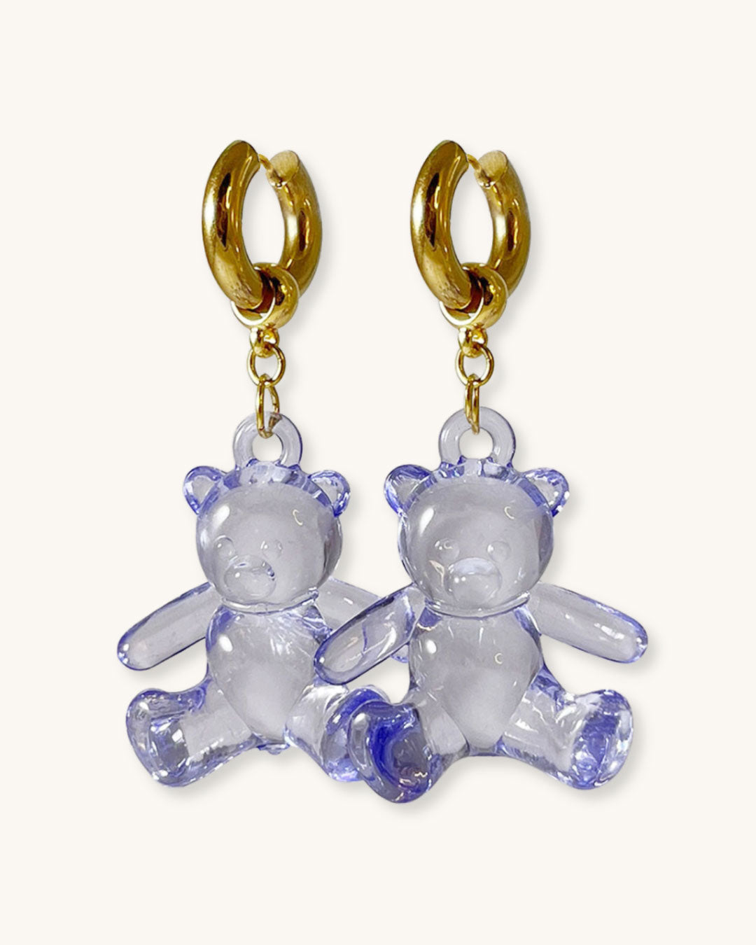 Gold chunky hoop earrings with large acrylic gummy bear