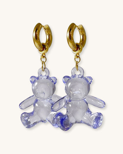Gold chunky hoop earrings with large acrylic gummy bear