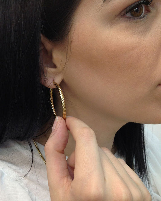 45mm TWISTED GOLD HOOP EARRINGS