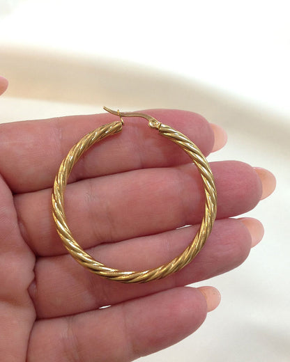 45mm TWISTED GOLD HOOP EARRINGS