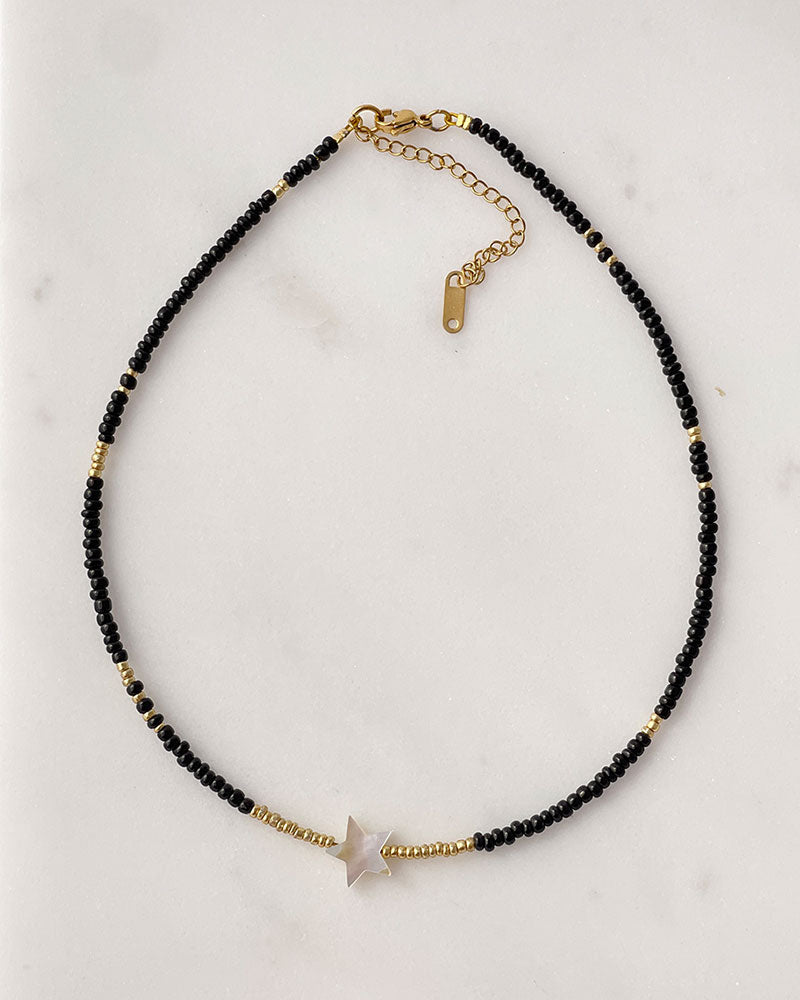 Black Thread Necklace with Flower Design Lambani Beads - Desically Ethnic