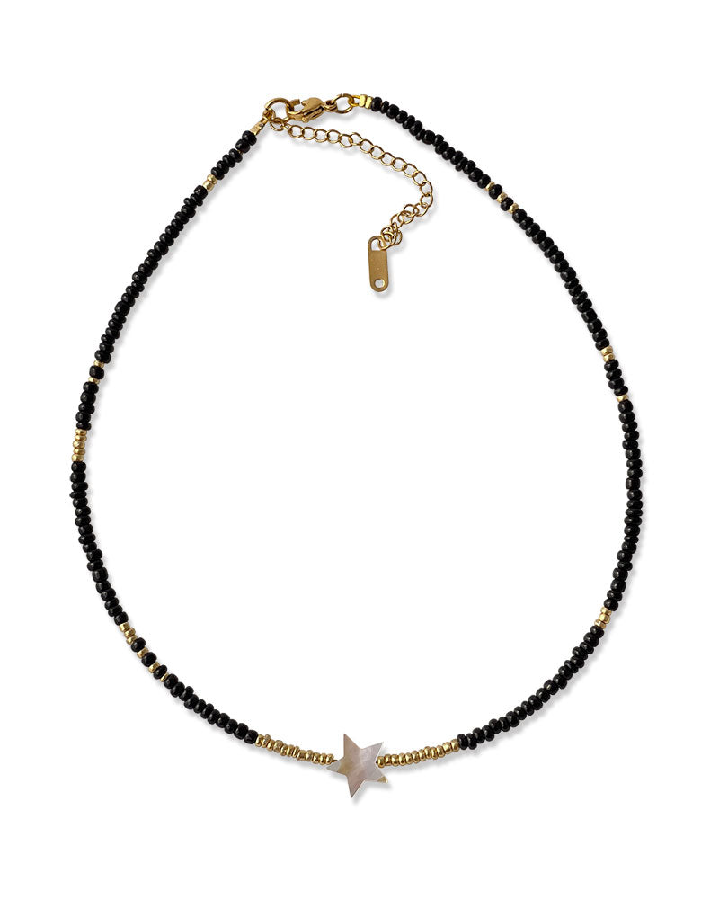 BEADED IVORY STAR CHOKER NECKLACE IN BLACK-GOLD