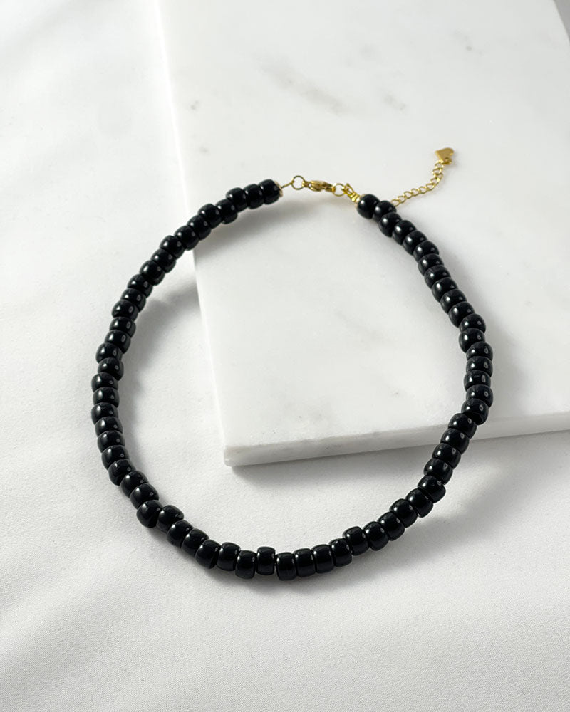 Black acrylic pony beaded necklace