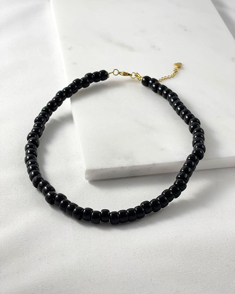 Black acrylic pony beaded necklace