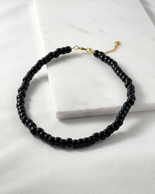 Black acrylic pony beaded necklace