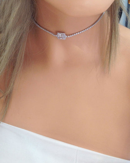 Choker Necklace in white crystals