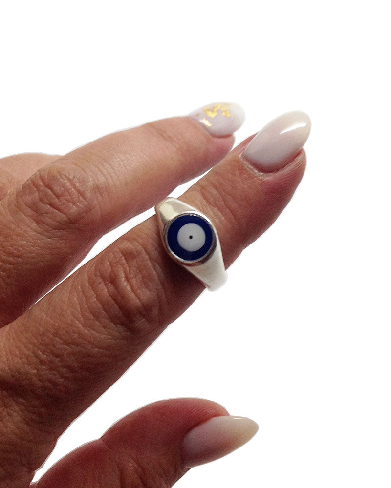 EVIL EYE BLUE RING IN SILVER