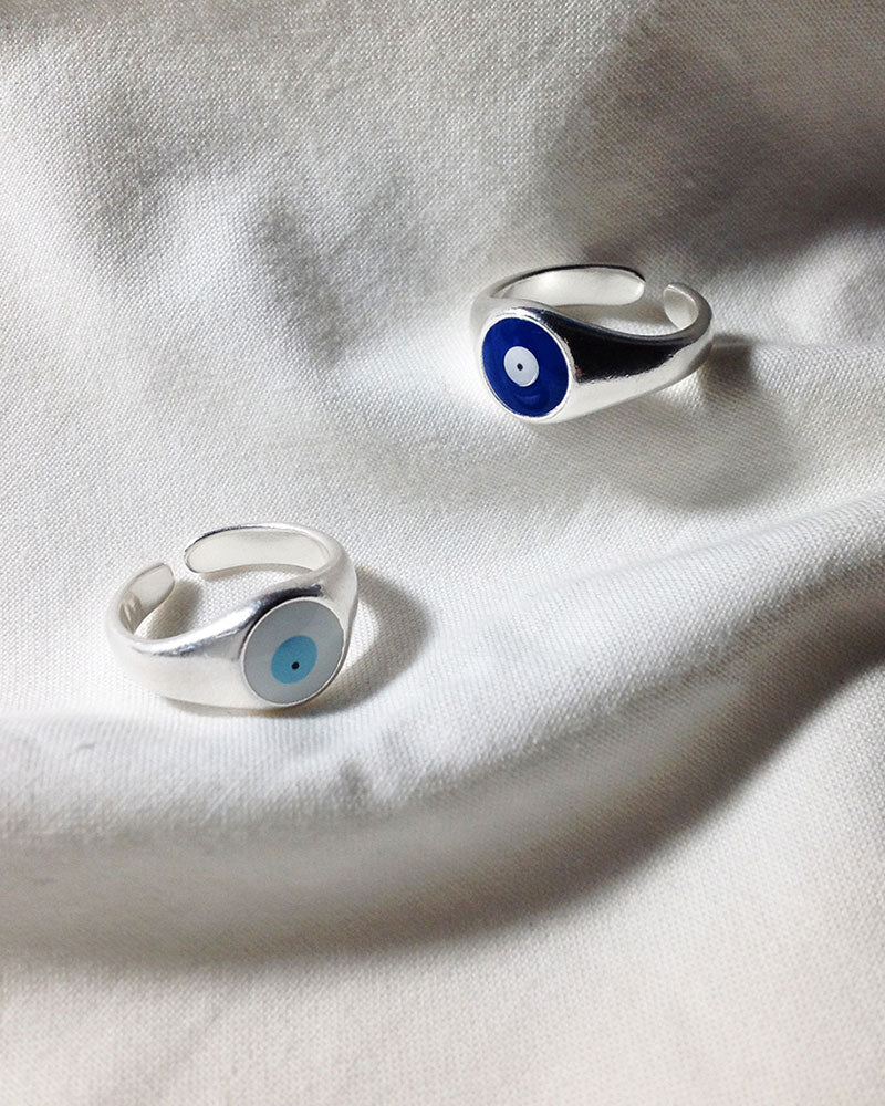 EVIL EYE BLUE RING IN SILVER