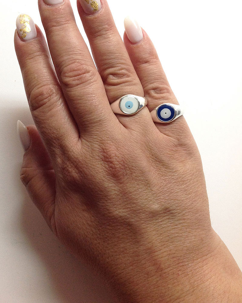 EVIL EYE BLUE RING IN SILVER