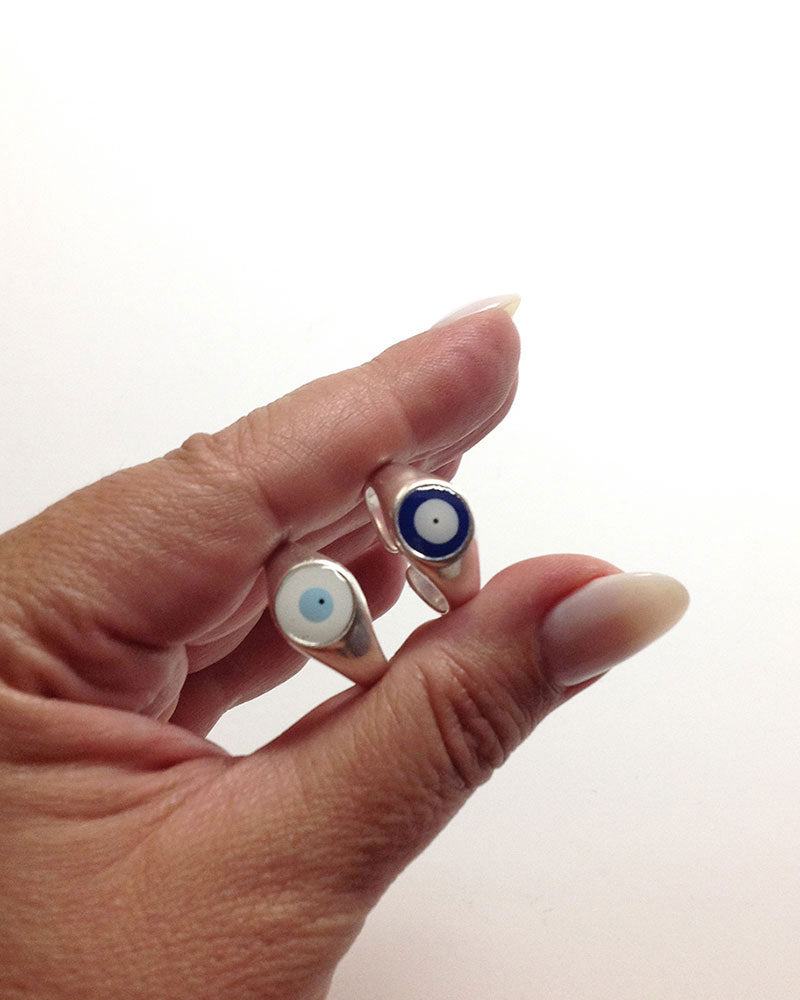 EVIL EYE BLUE RING IN SILVER