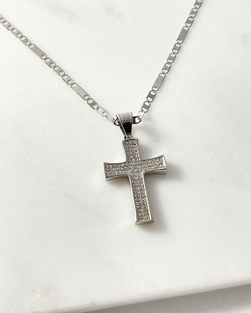 CROSS CRYSTAL PENDANT NECKLACE IN SILVER