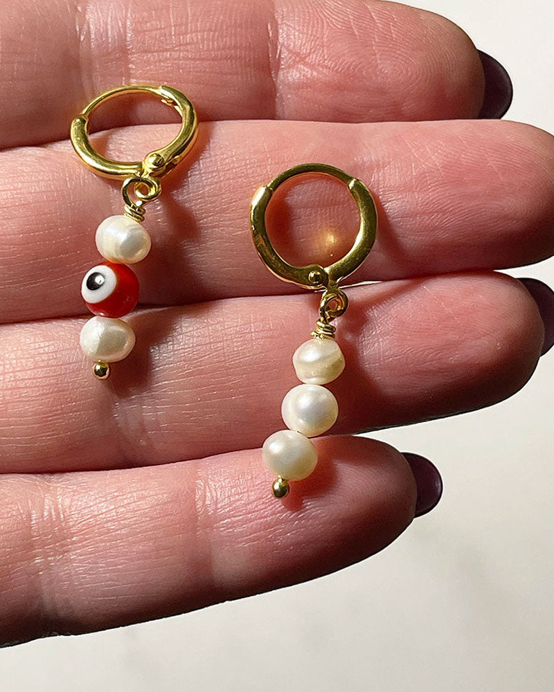 EVIL EYE PEARL HOOPS