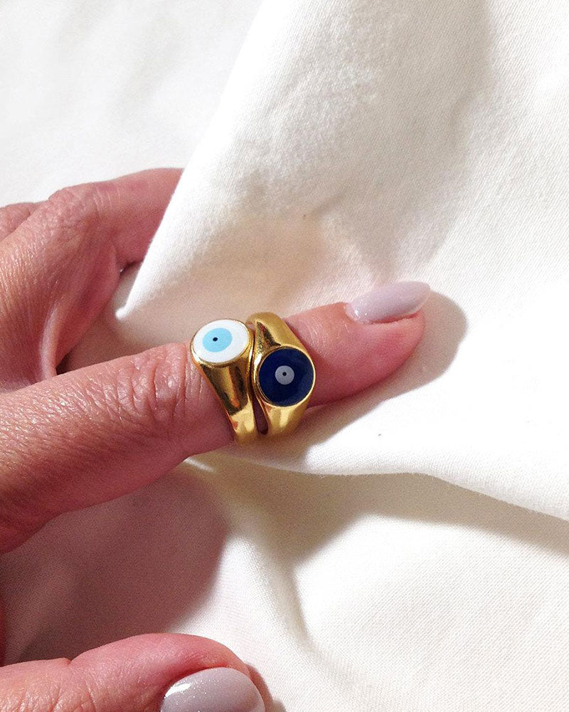 EVIL EYE BLUE & WHITE RING IN GOLD